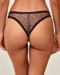 Tanga en mesh à motif léopard
