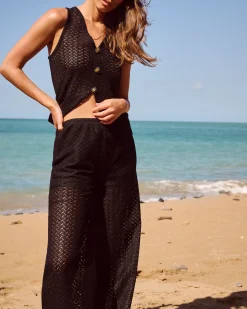 Top débardeur crochet décolleté V avec boutons dorés en forme de soleil