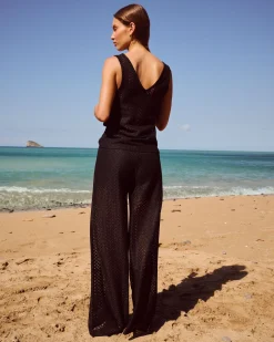 Top débardeur crochet décolleté V avec boutons dorés en forme de soleil