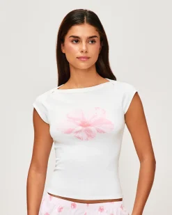 T-shirt manches courtes en jersey imprimé hibiscus