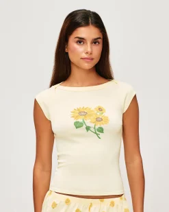 T-shirt manches courtes en jersey imprimé tournesols