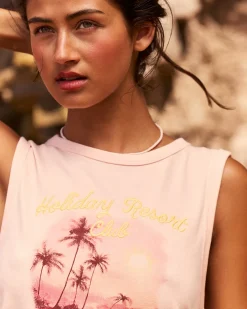 T-shirt sans manches imprimé coucher de soleil