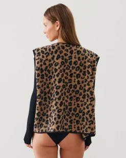 Veste sans manches sherpa léopard